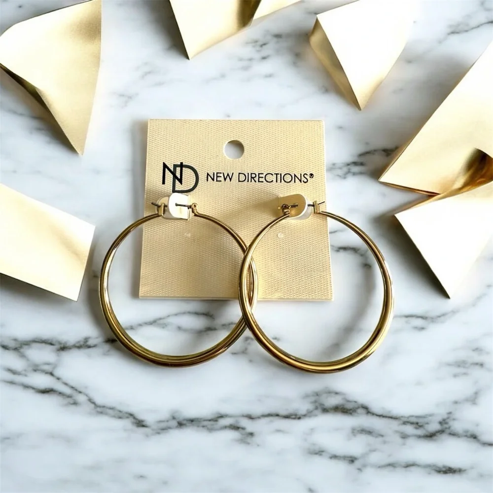 New Directions Shiny Gold Hoop Earrings. New with tags.